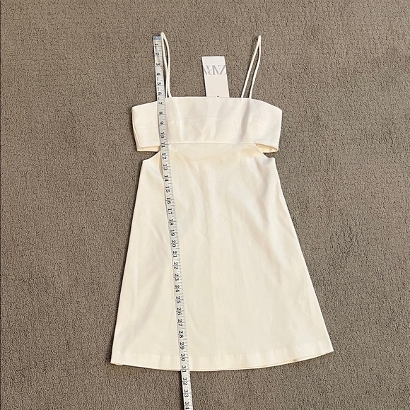 🩷 Zara NWT XS Cream Strappy Mini Dress Cutout Cotton/Polyester/Elastane blend - Picture 5 of 9